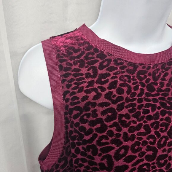 Apt. 9 Burgundy Flocked Leopard Print Tank Goth Punk Velour Streetwear Club M - Picture 3 of 12